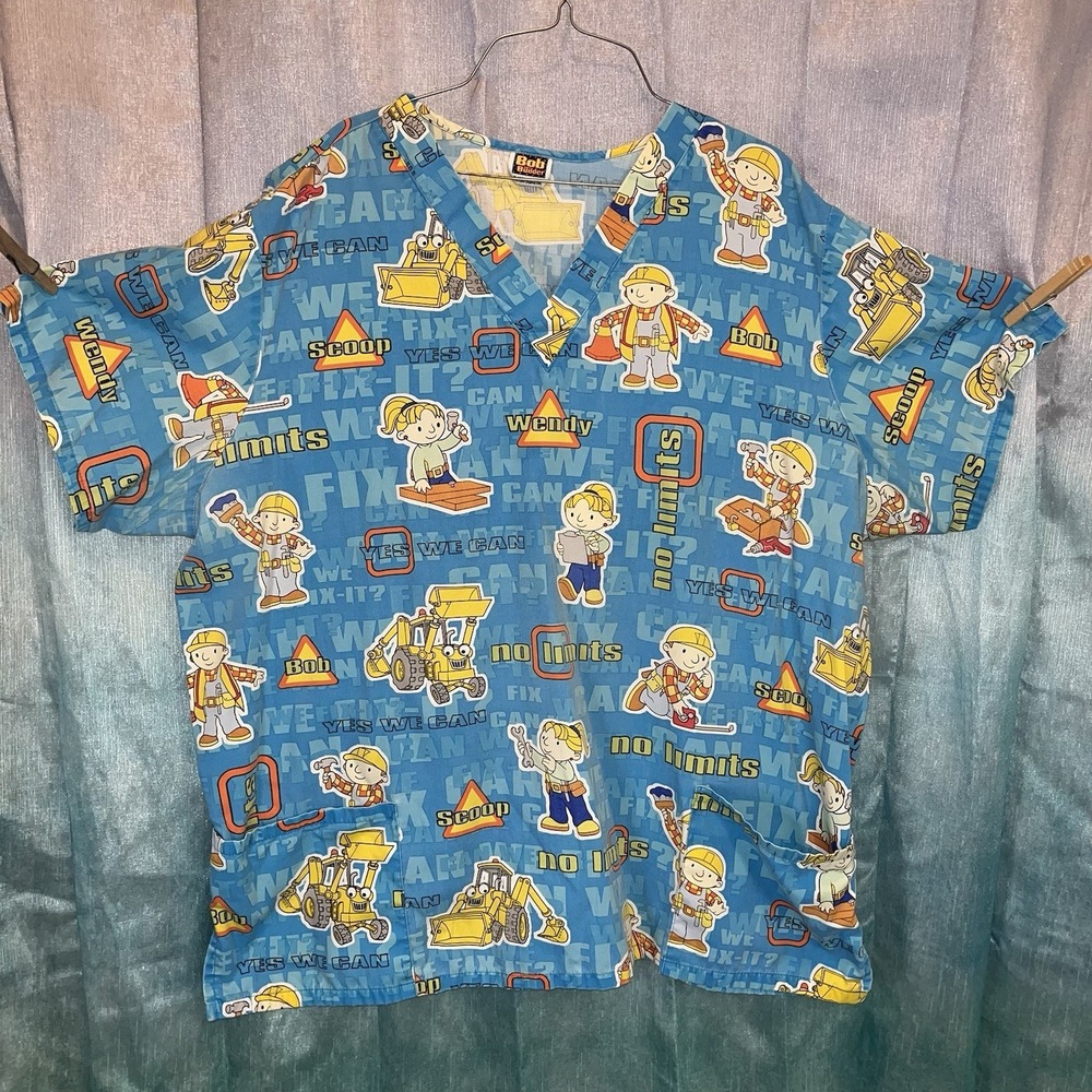 WOMAN'S Plus 2XL‎ SCRUB TOP SHIRT Old BOB THE BUILDER Uniform